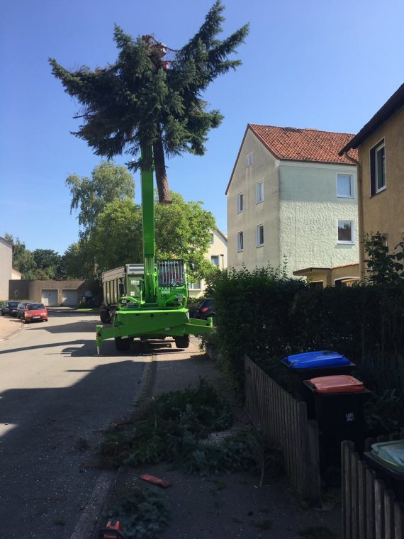 Unser FÃ¤llkran mit einem Baumteil
